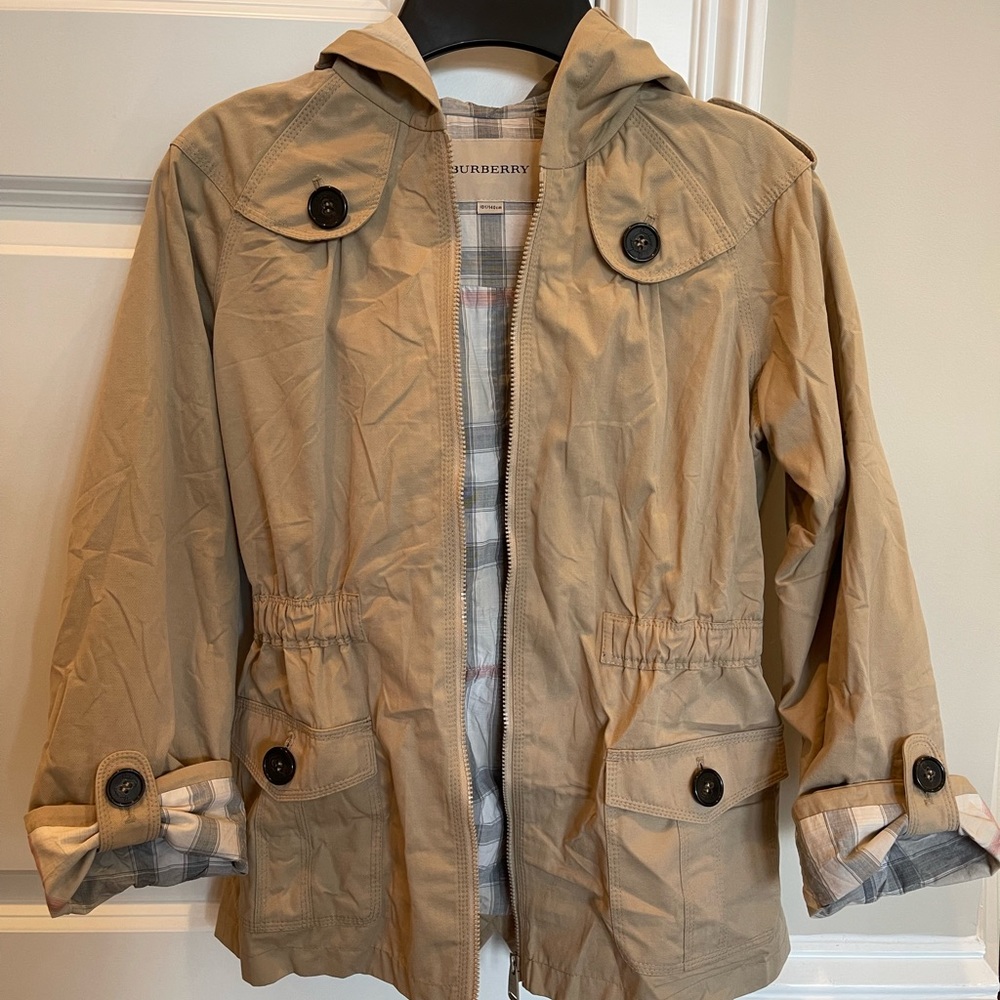 Girls Burberry Jacket/Coat Hoodie Sz 10Y. Tan Great condition